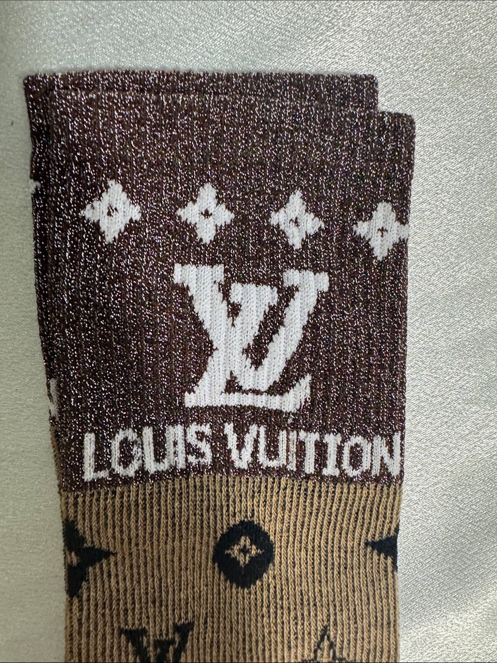 Louis Vuitton Brown and Tan Monogram Crew Socks🔥New! Unisex! - Picture 3 of 3
